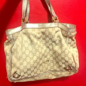 Gucci gold canvas shoulder tote